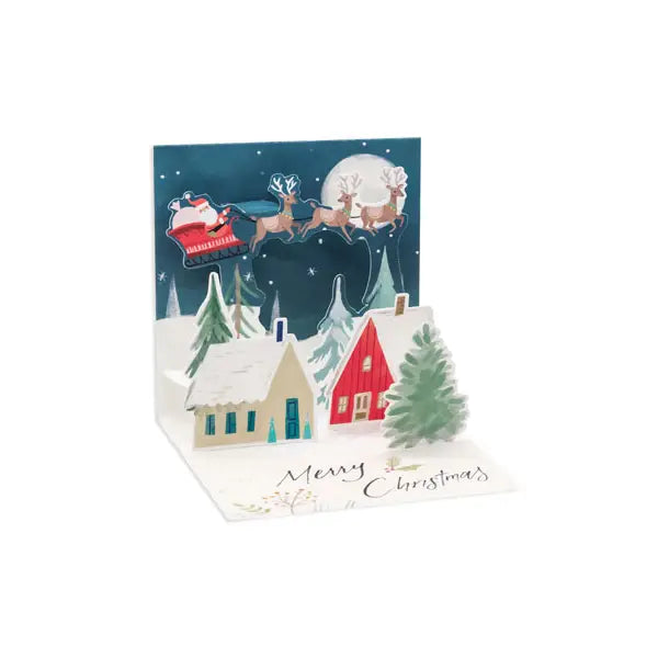 Christmas Trinkets mini pop-up card with snowy village scene and gold foil