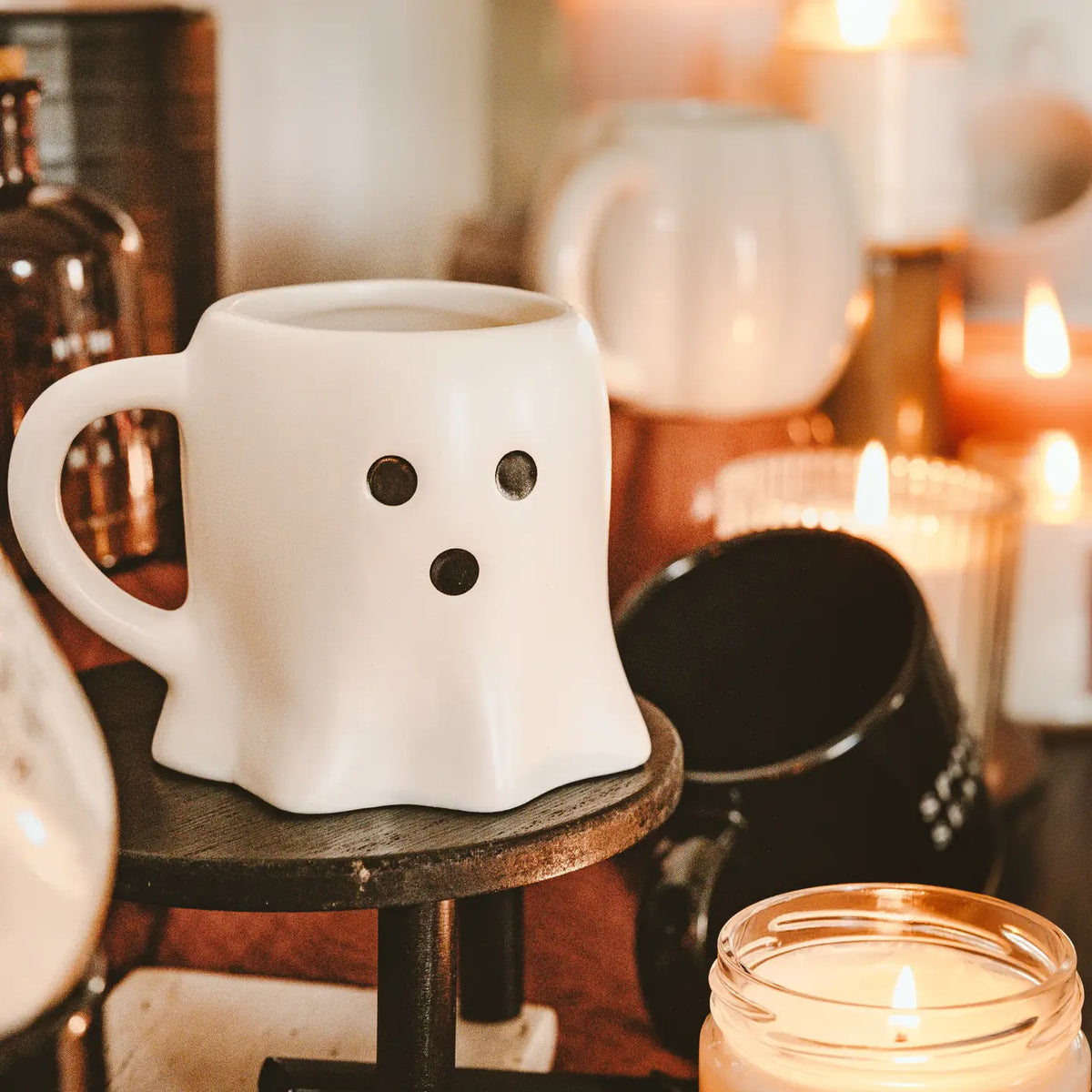 Cream Ceramic Ghost Face Coffee Mug