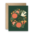 Green vines holiday wreath Christmas card with white dove