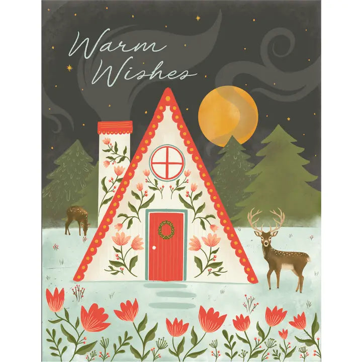 Warm Wishes Winter Cabin Christmas Greeting Card